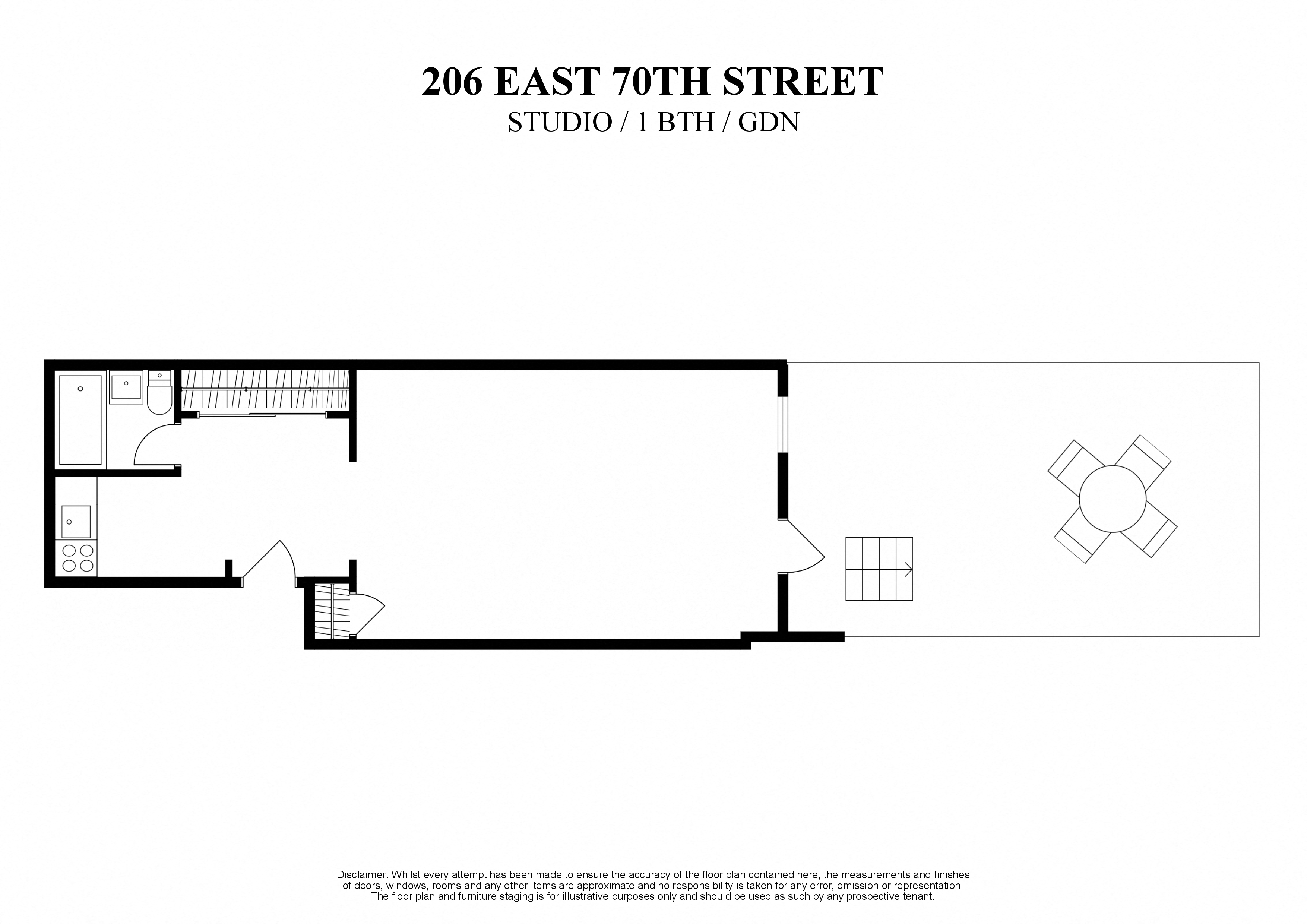 Floor plan for studio, 1 bath, 300 sqft